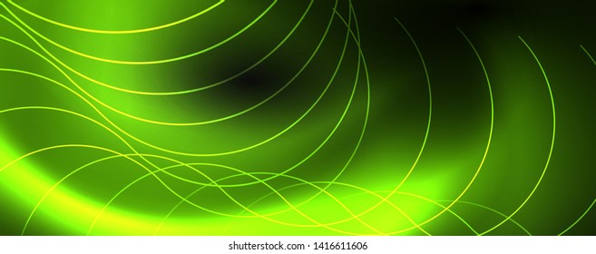 Dark abstract background with bright color neon lights and lines. Glowing background, vector futuristic techno template