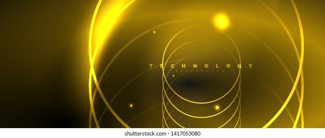Dark abstract background with bright color neon lights and lines. Glowing background, vector futuristic techno template