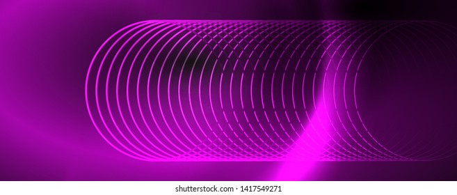 Dark abstract background with bright color neon lights and lines. Glowing background, vector futuristic techno template