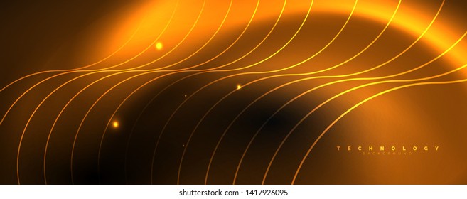 Dark abstract background with bright color neon lights and lines. Glowing background, vector futuristic techno template