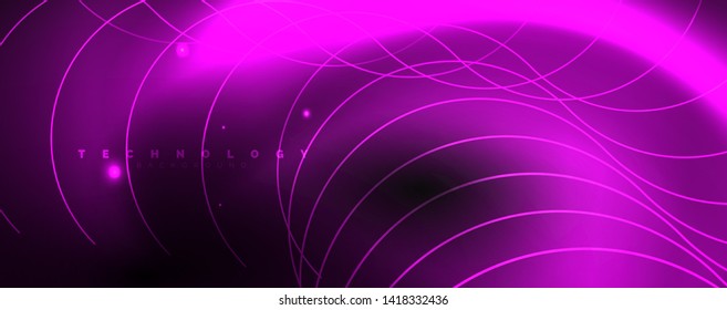 Dark abstract background with bright color neon lights and lines. Glowing background, vector futuristic techno template