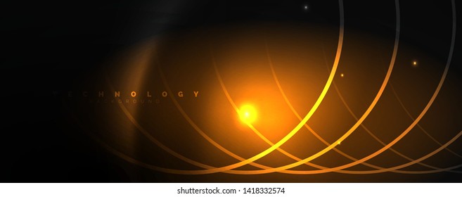 Dark abstract background with bright color neon lights and lines. Glowing background, vector futuristic techno template