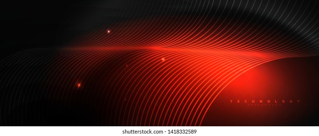 Dark abstract background with bright color neon lights and lines. Glowing background, vector futuristic techno template