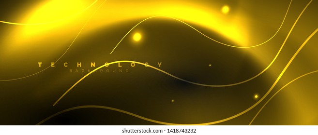 Dark abstract background with bright color neon lights and lines. Glowing background, vector futuristic techno template