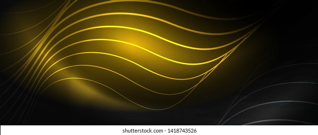 Fondo abstracto oscuro con luces de neón de color brillante y líneas. Fondo brillante, plantilla de tecnología vector futurista