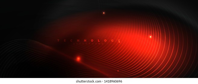 Dark abstract background with bright color neon lights and lines. Glowing background, vector futuristic techno template