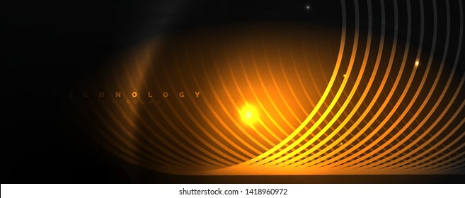 Dark abstract background with bright color neon lights and lines. Glowing background, vector futuristic techno template