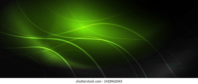 Fondo abstracto oscuro con luces de neón de color brillante y líneas. Fondo brillante, plantilla de tecnología vector futurista