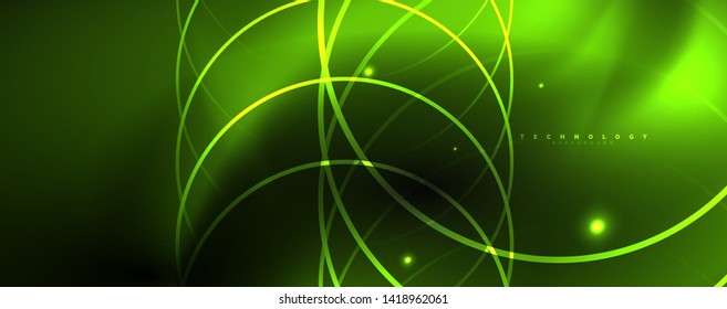 Dark abstract background with bright color neon lights and lines. Glowing background, vector futuristic techno template