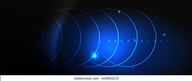 Dark abstract background with bright color neon lights and lines. Glowing background, vector futuristic techno template