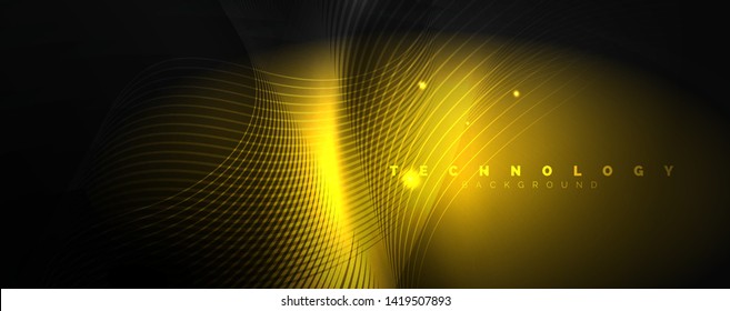 Dark abstract background with bright color neon lights and lines. Glowing background, vector futuristic techno template
