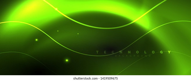 Dark abstract background with bright color neon lights and lines. Glowing background, vector futuristic techno template