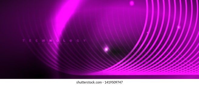 Dark abstract background with bright color neon lights and lines. Glowing background, vector futuristic techno template