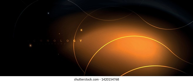 Dark abstract background with bright color neon lights and lines. Glowing background, vector futuristic techno template