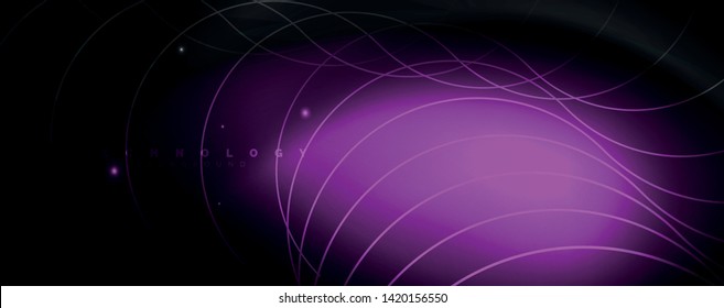Dark abstract background with bright color neon lights and lines. Glowing background, vector futuristic techno template