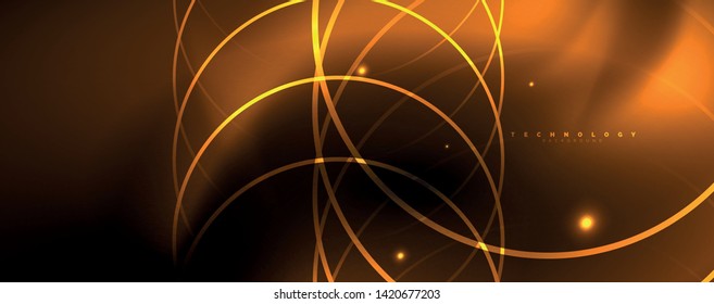 Fundo abstrato escuro com luzes de néon de cores brilhantes e linhas. Plano de fundo brilhante, vetor futurista techno template