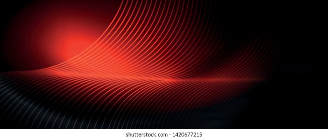 Dark abstract background with bright color neon lights and lines. Glowing background, vector futuristic techno template