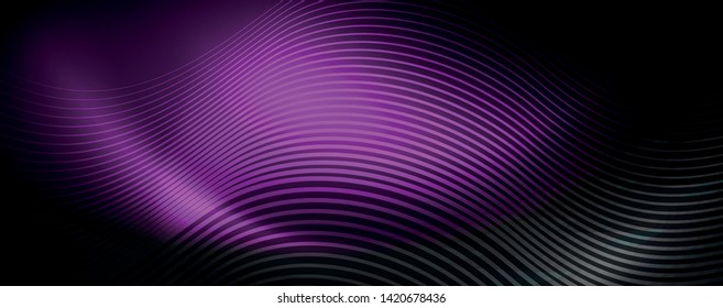 Dark abstract background with bright color neon lights and lines. Glowing background, vector futuristic techno template