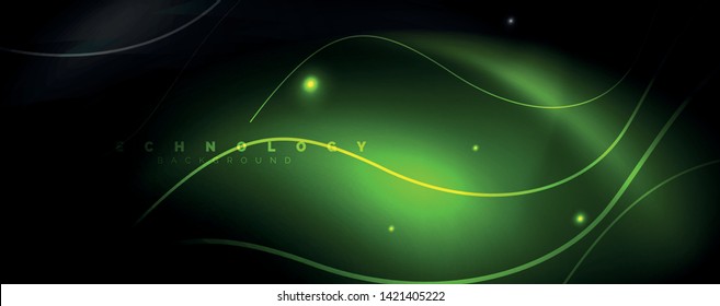 Dark abstract background with bright color neon lights and lines. Glowing background, vector futuristic techno template
