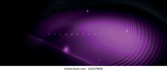 Dark abstract background with bright color neon lights and lines. Glowing background, vector futuristic techno template