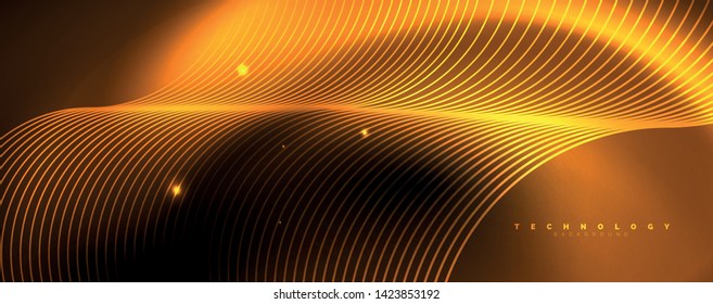 Dark abstract background with bright color neon lights and lines. Glowing background, vector futuristic techno template