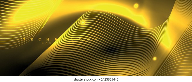 Dark abstract background with bright color neon lights and lines. Glowing background, vector futuristic techno template