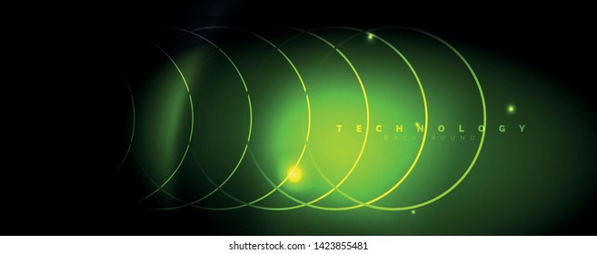 Dark abstract background with bright color neon lights and lines. Glowing background, vector futuristic techno template