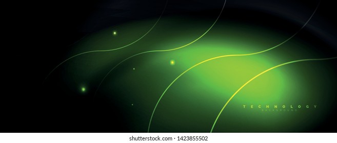 Fondo abstracto oscuro con luces de neón de color brillante y líneas. Fondo brillante, plantilla de tecnología vector futurista
