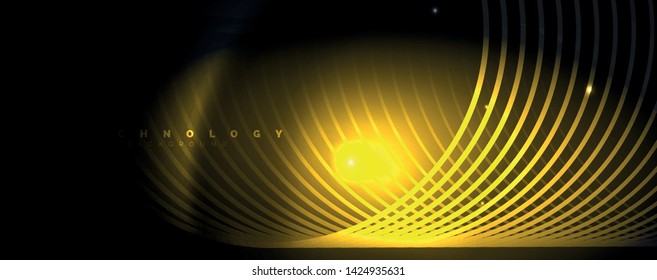 Dark abstract background with bright color neon lights and lines. Glowing background, vector futuristic techno template