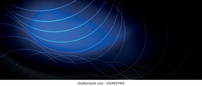 Dark abstract background with bright color neon lights and lines. Glowing background, vector futuristic techno template