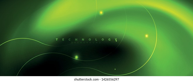 Dark abstract background with bright color neon lights and lines. Glowing background, vector futuristic techno template