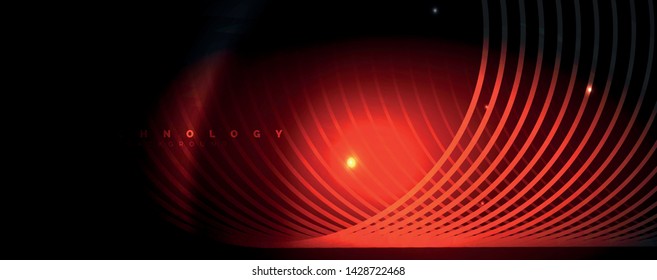 Dark abstract background with bright color neon lights and lines. Glowing background, vector futuristic techno template