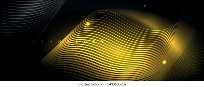 Dark abstract background with bright color neon lights and lines. Glowing background, vector futuristic techno template