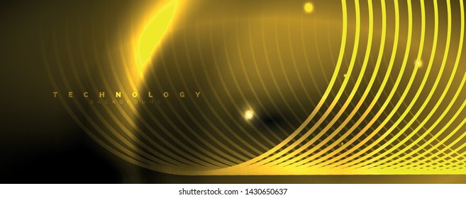 Fundo abstrato escuro com luzes de néon de cores brilhantes e linhas. Plano de fundo brilhante, vetor futurista techno template