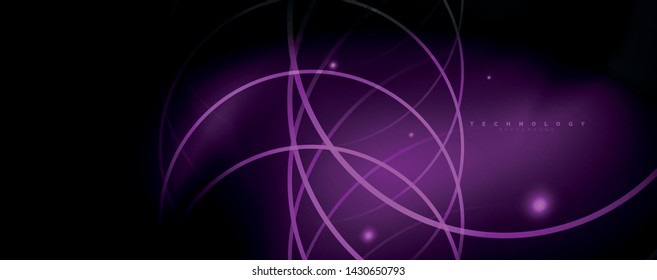 Dark abstract background with bright color neon lights and lines. Glowing background, vector futuristic techno template