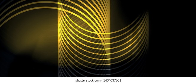 Fondo abstracto oscuro con luces de neón de color brillante y líneas. Fondo brillante, plantilla de tecnología vector futurista