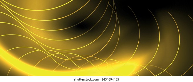 Dark abstract background with bright color neon lights and lines. Glowing background, vector futuristic techno template