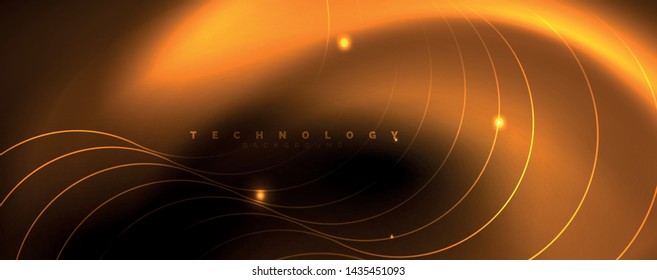 Dark abstract background with bright color neon lights and lines. Glowing background, vector futuristic techno template