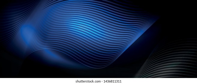 Fondo abstracto oscuro con luces de neón de color brillante y líneas. Fondo brillante, plantilla de tecnología vector futurista