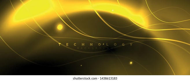 Dark abstract background with bright color neon lights and lines. Glowing background, vector futuristic techno template