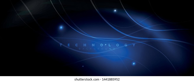 Dark abstract background with bright color neon lights and lines. Glowing background, vector futuristic techno template