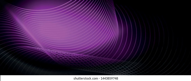 Dunkler abstrakter Hintergrund mit hellen Neonleuchten und Linien. Glühender Hintergrund, Vektorfuturistische Techno-Vorlage