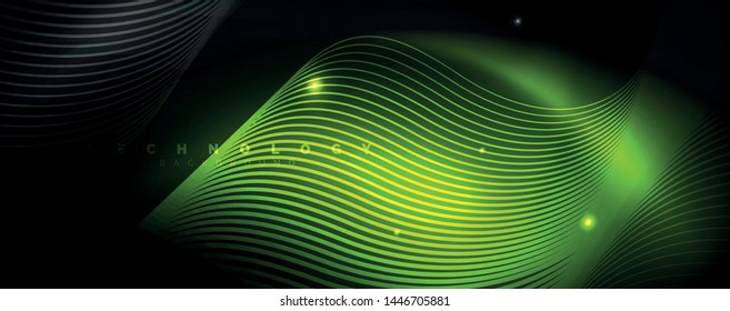 Dark abstract background with bright color neon lights and lines. Glowing background, vector futuristic techno template