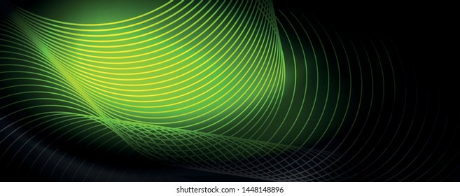 Dark abstract background with bright color neon lights and lines. Glowing background, vector futuristic techno template