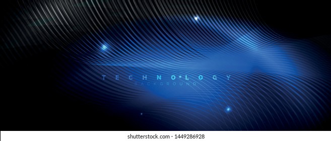 Dark abstract background with bright color neon lights and lines. Glowing background, vector futuristic techno template