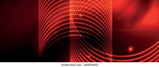 Dark abstract background with bright color neon lights and lines. Glowing background, vector futuristic techno template