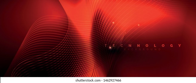 Dark abstract background with bright color neon lights and lines. Glowing background, vector futuristic techno template