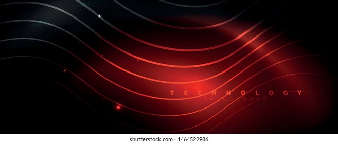 Dark abstract background with bright color neon lights and lines. Glowing background, vector futuristic techno template