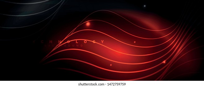 Dark abstract background with bright color neon lights and lines. Glowing background, vector futuristic techno template