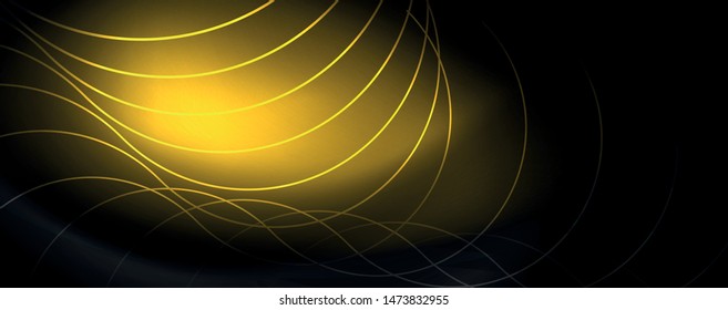 Fondo abstracto oscuro con luces de neón de color brillante y líneas. Fondo brillante, plantilla de tecnología vector futurista